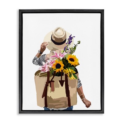 Stupell Industries Woman Carrying Floral Backpack, 17" x 21"