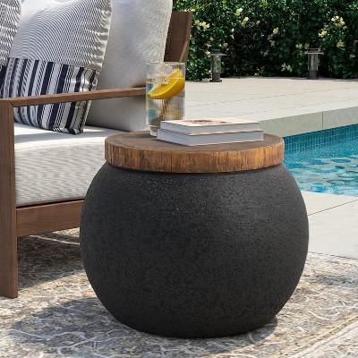 Dracelo 17" outdoor indoor side table for patio, accent decorative garden stool