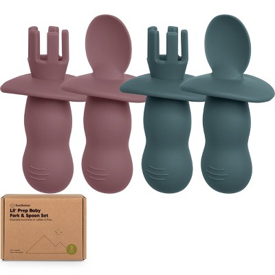 4-Pack Prep Baby Spoons & Forks Set, Self Feeding Baby Utensils 6-18 Months, Silicone BLW Baby Feeding Set, BPA-Free