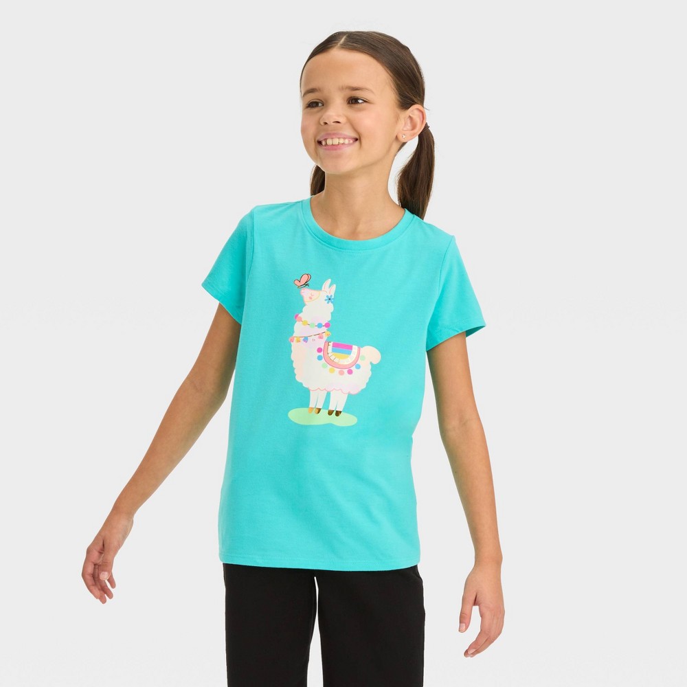 Girls' Short Sleeve 'Llama' Graphic T-Shirt - Cat & Jack™ Turquoise Blue M