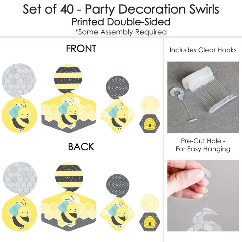 Big Dot of Happiness Honey Bee - Baby Shower or Birthday Party Hanging Decor - Party Decoration Swirls - Set of 40, 5 of 8