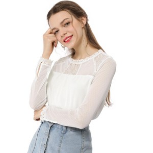 INSPIRE CHIC Women's Elegant Lace Sleeve Scalloped Trim Summer Casual Chiffon Blouse - 1 of 4