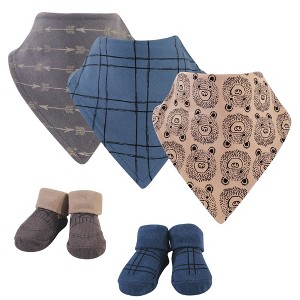 Hudson Baby Infant Boy Cotton Bib and Sock Set 5pk, Black Bear, One Size - 1 of 4