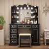 Fredees Vanity Desk: Large Mirror, Lights, Charging Station, 6 Drawers, Makeup Dressing Table with Storage Stool - 2 of 4