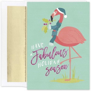 Masterpiece Studios Warmest Wishes 16-Count Boxed Holiday Cards With Foil-Lined Envelopes, 7.8" x 5.6", Fabulous Flamingos (940800) - 1 of 2