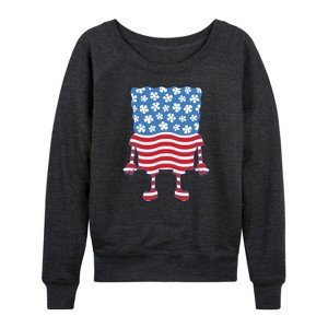 Women's - SpongeBob SquarePants - Silhouette Stars Stripes Lightweight French Terry Wide Neck Long Sleeve Shirt - 1 of 4