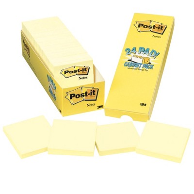 Post-it Original Notes Cabinet pk, 3 x 3 Inches, Canary Yellow, Pad of 90 Sheets, pk of 24