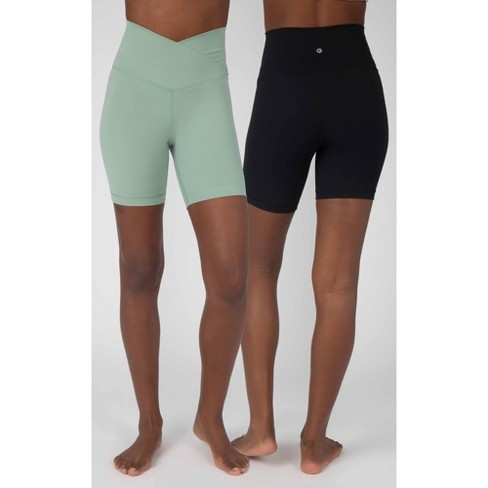 90 Degree By Reflex Womens 2 Pack Lux Crossover High Waist 7 Bike Short -  Green Bay/black - Large : Target