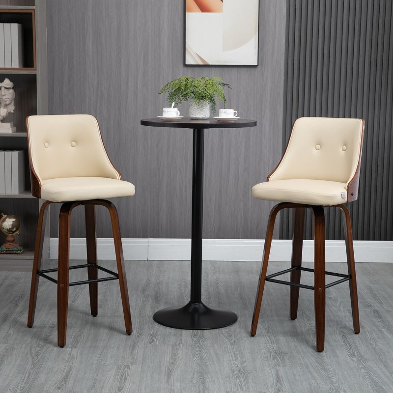 HOMCOM Bar Height Bar Stools Set of 4 PU Leather Swivel Barstools with Footrest and Tufted Back, Beige, 2 of 7