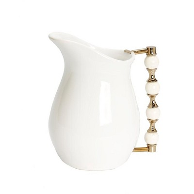 White Pitcher with White and Gold Beaded Handle