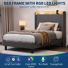 Bed Frame with LED Lights and Charging Station, Fabric Upholstered Platform Full Bed Frame with Headboard, No Box Spring Needed, Gray - 4 of 4