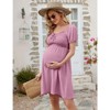 Coolmee Women Maternity Square Neck Smocked Chest Drawstring Puff Short Sleeve A-Line Dress - 4 of 4