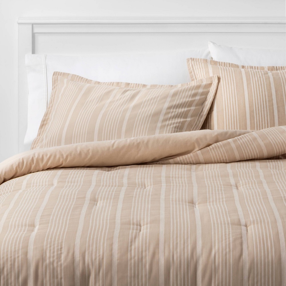 Queen Comforter Classic Stripe Comforter & Sham Natural Full Set - Threshold