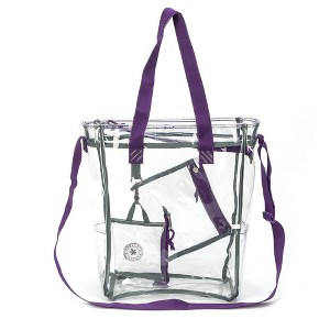 K-Cliffs Clear Tote See Through Messenger Work Bag Zippered Shoulder Bag Bookbag with Cell Phone Pouch & Coin Pouch - 1 of 4
