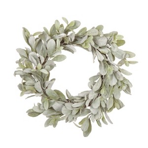 Transpac Fabric/Canvas 22" White Spring Lambs Ear Wreath - 1 of 2