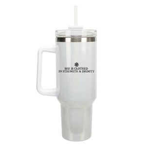 100 North She Is Clothed In Strength And Dignity Flower Wrap-Around 40 Oz. Stainless Steel Water Bottle Coffee Mug, Spill & Leak Resistant, Travel - 1 of 4