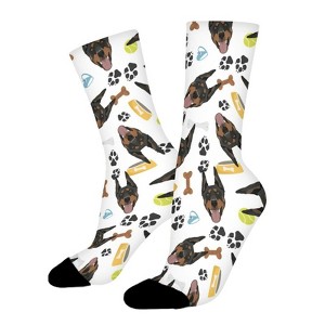 Smiling Dog Doberman Women Printed Crew Socks Funny Funky Socks Soft Polyester Novelty Gifts for Artists Men - 1 of 1