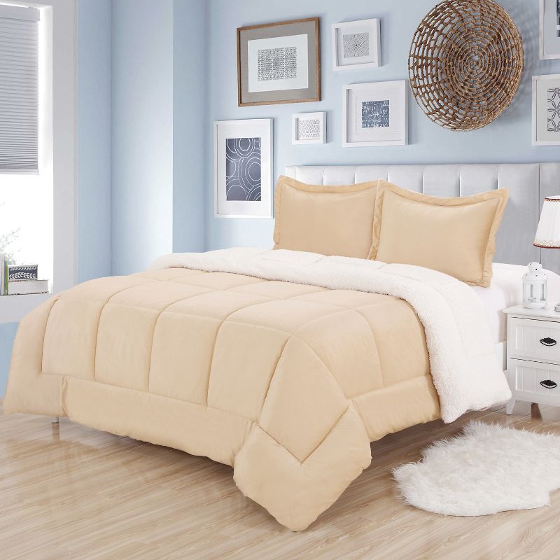 Faux Shearling Reversible to Solid Comforter All Season Warmth by Sweet Home Collection™, 1 of 4