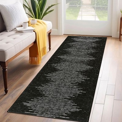 2x6 Hallway Runner Rug Low Pile Machine Washable Rugs Modern Stripe Geometric Foldable Minimalistic Carpet with Rubber Backing for Entryway Hallway