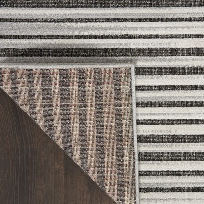 Calobra Dark Grey Striped Synthetic Indoor/Outdoor Rug