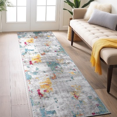 Contemporary Multicolor Abstract Synthetic Runner Rug 2'x7'