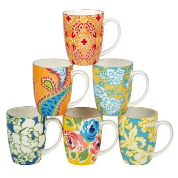 Set of 6 Damask Floral 14oz Mugs - Certified International