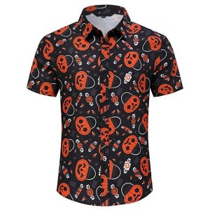 Coolmee Mens Halloween Christmas Shirts Funky Button Down Shirts Party Aloha Shirt Holiday Hawaiian Tops - 1 of 4