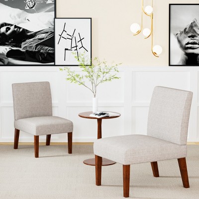 Carl Armless Fabric Upholstered Accent Chair Set of 2 with Round Wood Side Table Slipper Chairs Sets-Maison Boucle