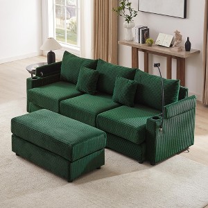 95.3" Convertible Sectional Sofas Couch with Storage Space, A Movable Ottoman, Two USB Ports, Two Cup Holders and A Phone Holder - 1 of 4