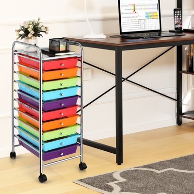 Multicolor 10-Drawer Rolling Storage Cart with Chrome Frame