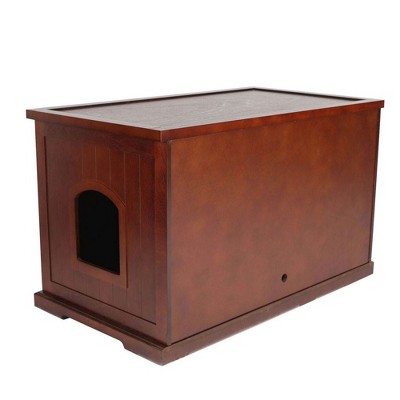Walnut Freestanding Pet Litter Box Enclosure Bench with Storage