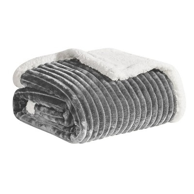 Plazatex Soft Plush Corduroy Lined Oversized Blankets All Season Comfort for Bedroom or Lounging on Couch Grey - King