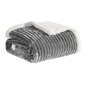 Plazatex Soft Plush Corduroy Lined Oversized Blankets All Season Comfort for Bedroom or Lounging on Couch Grey - King - 1 of 3