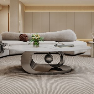 PAGED Faux Marble Coffee Table, Modern Living Room Tables with Sculptural Stainless Steel Base for Living Room, Office - 1 of 4