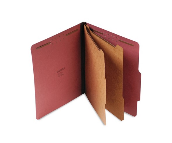 Universal&#174; Pressboard Classification Folder, Letter, Six-Section, Red, 10/Box