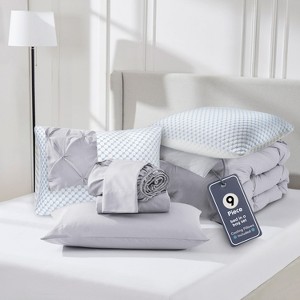 Nestl Comforter Set, 9 Piece Pinch Pleated Bedding Set, Bed in a Bag, All season Bed Set with Cooling Pillows - 1 of 4