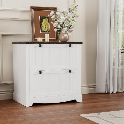 Acekool 2-Drawer Farmhouse File Cabinet, 30" Wood Lateral Filing Cabinet for A4/Letter/Legal, Rustic Printer Stand & Storage for Home Office
