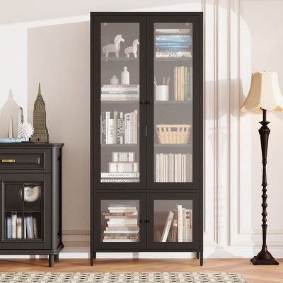 Bookshelf Traditional with Adjustable Shelves and Glass Doors for Home Office 31.5in Wide - 3irtyhousy