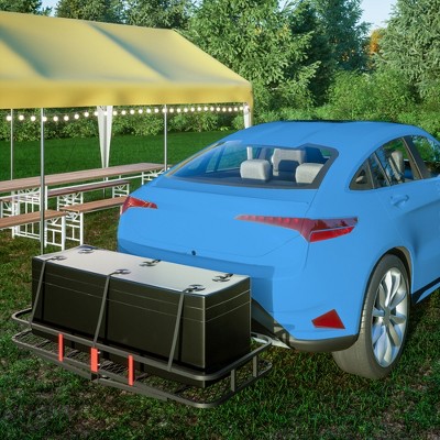 Folding Hitch Mount Cargo Carrier Basket with Hitch Stabilizer, 2 Rainproof Ratchet Straps, Cargo Bags, Cargo Rack Carrier, Hitch Lock Black