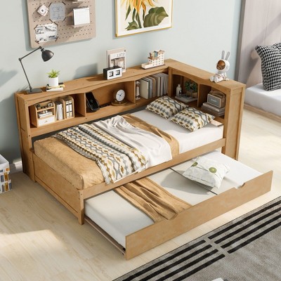 NicBex Twin Size Daybed with Trundle,Storage Cabinets and USB Ports for Bedroom,Living Room,Apartment