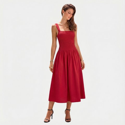 Женские платья Cupshe Women's Red Smocked Sleeveless A-Line Dress with Elastic Bodice-M-Red