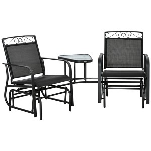 Outdoor Glider Chairs with Coffee Table, Patio 2-Seat Rocking Chair Swing with Breathable Sling for Backyard - 1 of 4