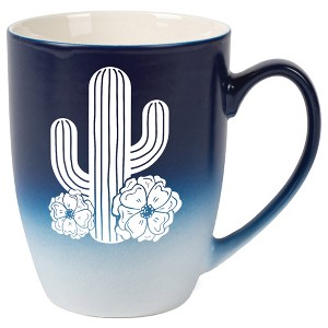 Elanze Designs Cactus Flower Two Toned Ombre Matte Navy Blue and White 12 ounce Ceramic Stoneware Coffee Cup Mug - 1 of 4