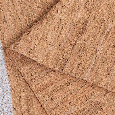 Handmade Light Grey and Brown Leather Area Rug