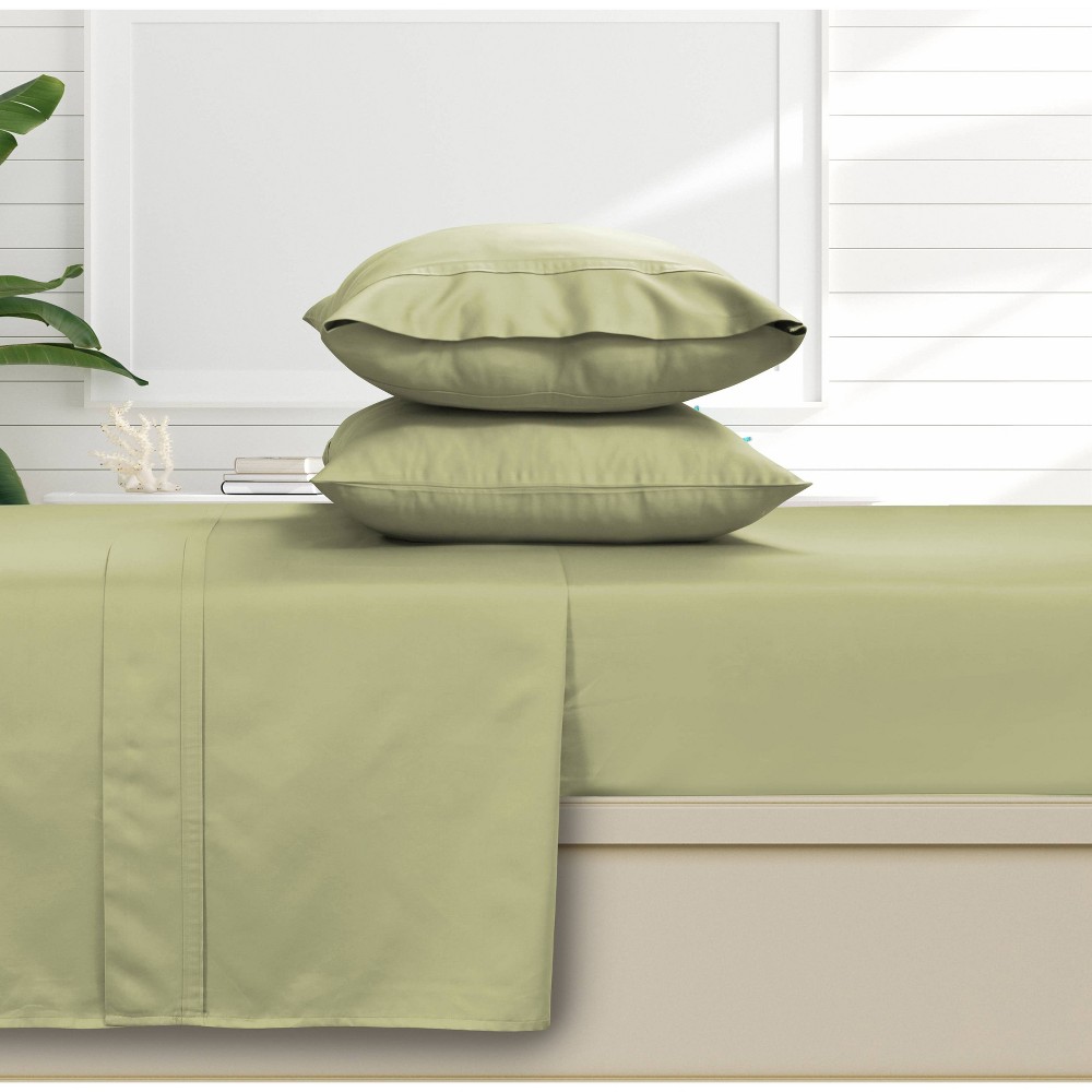 Photos - Bed Linen Queen 500 Thread Count Extra Deep Pocket Sateen Fitted Sheet Green - Tribe