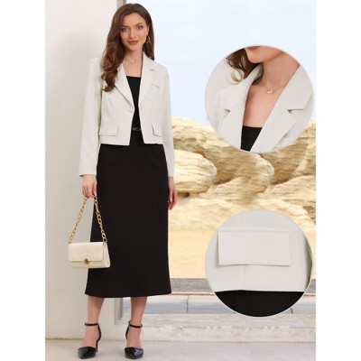 Allegra K Women Lapel Collar Cropped Long Sleeve Business Office Jacket Blazer Medium Light Blue — фото 2