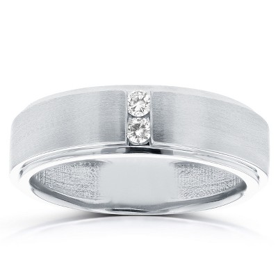 Pompeii3 1/8 ct TDW Mens Brushed Diamond Wedding Ring 10k White Gold