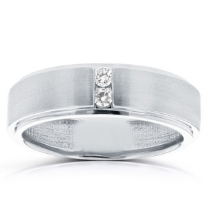 Pompeii3 1/8 ct TDW Mens Brushed Diamond Wedding Ring 10k White Gold - 1 of 4