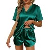 Ekouaer Silk Pajamas for Women Short Sleeve Satin Sleepwear Two-piece Pjs Set Soft V Neck Loungewear - 4 of 4