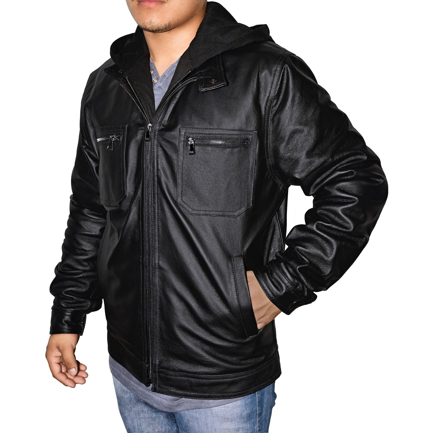 Мужская куртка Victory Outfitters Genuine Leather Hooded Racing Jacket Brown, цвет: Коричневый — фото 2